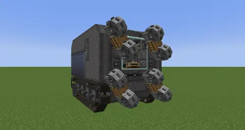 Aeronautics Tunnel Bore Terreneitor, by NeSu with Item Vault, Copycat Board, Industrial Plating Block, Belt, Copycat Slope, Industrial Iron Encased Chain Drive, Transmission Chain, and Redstone Link, visible proportions, and a 9 x 8 x 14 schematic footprint.