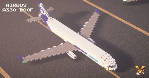 Airbus A330-200F with Copycat Block, Copycat Slab, Polished Cut Calcite, Copycat Panel, Copycat Board, Copycat Stairs, Metal Barrel, and Flap, visible proportions, and a 57 x 15 x 57 schematic footprint.