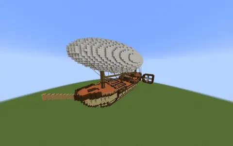 Airship Aeronautic with White Envelope, Dark Oak Planks, Birch Planks, Spruce Planks, Acacia Planks, Acacia Slab, Dark Oak Stairs, and Brown Terracotta, visible proportions, and a 100 x 55 x 48 schematic footprint.