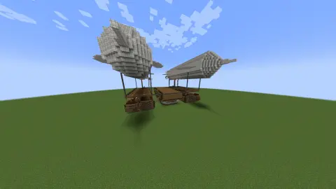 USS Stairing airship carrier with andesite casing hull, white envelope lift, spruce framing, sail sections, fluid tanks, and military carrier profile.