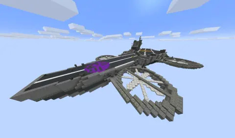 Helicarier with Gray Wool, Light Gray Wool, Stone, Cut Tuff Slab, Industrial Iron Block, Chiseled Tuff Bricks, Smooth Stone, and White Wool, visible proportions, and a 146 x 49 x 81 schematic footprint.