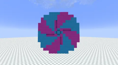 Iris door with Small Bricks/Light Blue Concrete, Small Bricks/Magenta Concrete, Copycat Vertical Stairs, Small Flanged Cogwheel Chain, Redstone Link, Copycat Stairs, Mechanical Bearing, and Sequenced Gearshift, visible proportions, and a 15 x 16 x 5 schematic footprint.
