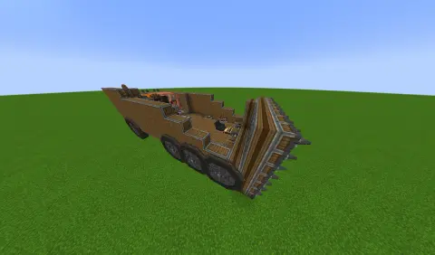 Moving Base with Andesite Casing, Encased Chain Drive, Mechanical Drill, Fluid Tank, Andesite Propeller, Redstone Link, Andesite Encased Shaft, and Gearbox, visible proportions, and a 23 x 8 x 9 schematic footprint.