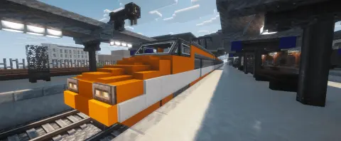TGV (Train a grande vitesse) First generation 1981 with Copycat Layer, Copycat Stacked Half Layer, Copycat Stairs, Copycat Slope Layer, Layered Andesite, Track, Copycat Slab, and Copycat Half Layer, visible proportions, and a 124 x 9 x 5 schematic footprint.