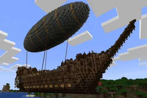 The Icarus with Light Gray Envelope, Brass Casing, Copycat Stairs, Spruce Wood, Copycat Board, Brown Brass Wrapped Locometal, Dark Oak Fence, and Copycat Slab, visible proportions, and a 28 x 61 x 94 schematic footprint.