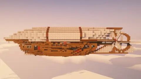 Zephyrus Mk5 survival airship with a slim hull, compact deck, envelope structure, cabin detail, and Create Aeronautics machinery.